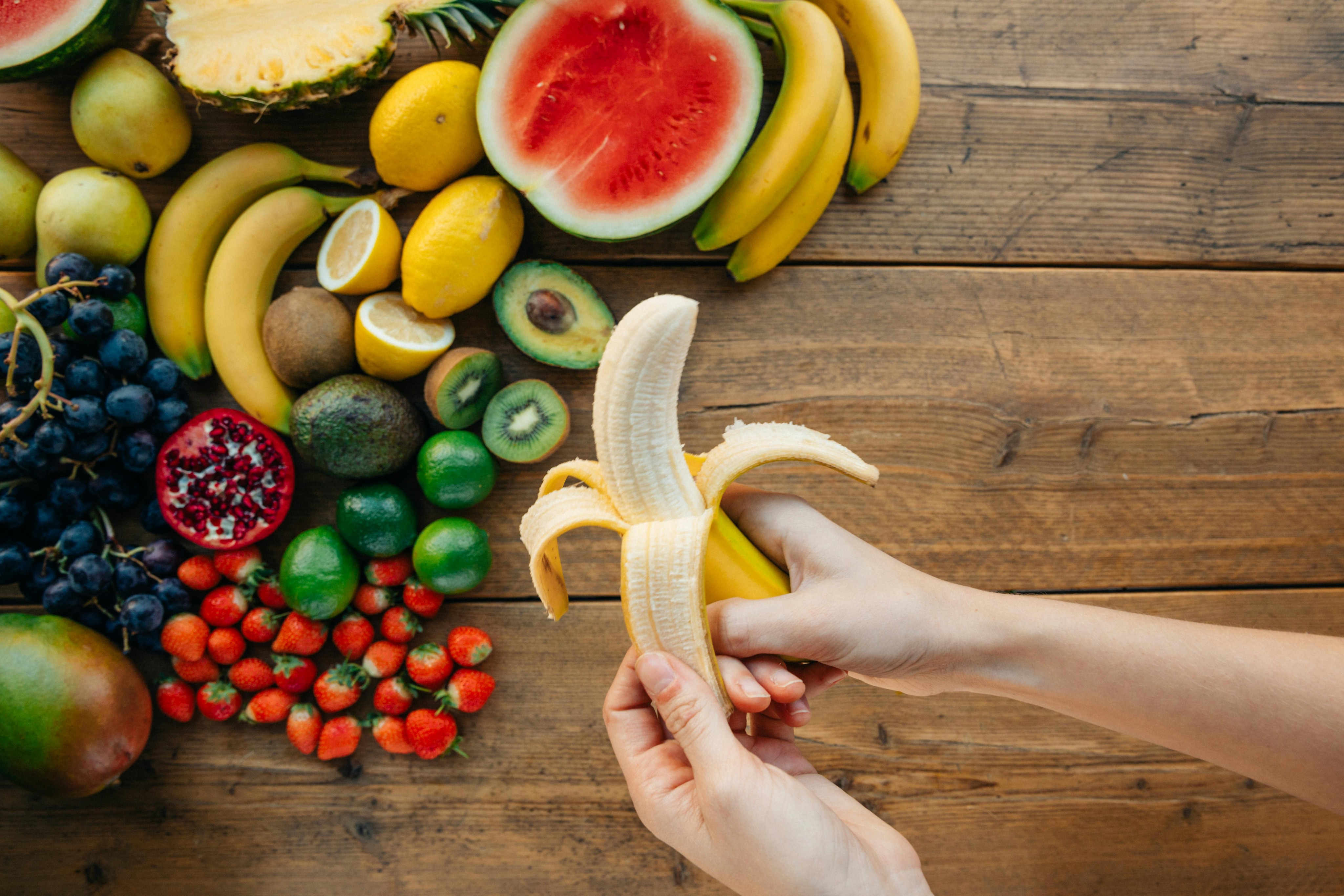 a banana and fruits