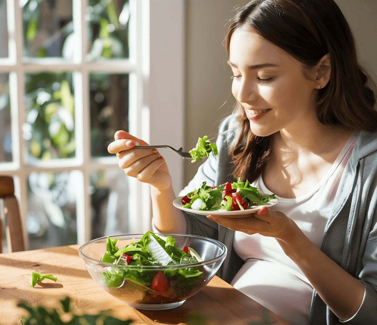 woman eats salad